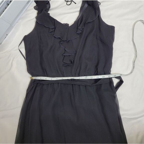 WHBM black silk ruffle sleeveless LBD formal tie belt dress 8 - Picture 9 of 10